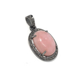 Pink Opal Pendant, Gemstone Pendant, Silver Pendant, Pink Opal Diamond Pendant, Pave Diamond Pendant, Sterling Silver Pendant, DIY Pendant