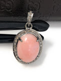 Pink Opal Pendant, Gemstone Pendant, Silver Pendant, Pink Opal Diamond Pendant, Pave Diamond Pendant, Sterling Silver Pendant, DIY Pendant