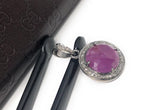 Pink Sapphire Pendant, Diamond Pendant, Silver Gemstone Pendant, Pave Diamond Pendant, Sterling Silver Pendant, Natural Sapphire Jewelry