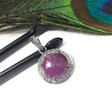 Pink Sapphire Pendant, Diamond Pendant, Silver Gemstone Pendant, Pave Diamond Pendant, Sterling Silver Pendant, Natural Sapphire Jewelry