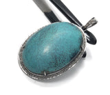 Turquoise Pendant, Silver Pave Diamond Tibetian Turquoise Pendant, Spiritual Chakra Healing Crystal Gemstone Jewelry, December Birthstone