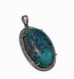 Sterling Silver Turquoise Pave Diamond Pendant, Turquoise Spiritual Healing Jewelry, Throat Chakra Gemstone Pendant, Birthstone Jewelry Gift
