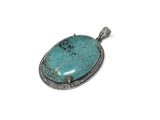 Turquoise Pave Diamond Pendant, Healing Gemstone Jewelry, Spiritual Crystal Birthstone Jewelry, Silver Tibetan Turquoise Pendant Gifts
