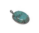 Turquoise Pave Diamond Pendant, Healing Gemstone Jewelry, Spiritual Crystal Birthstone Jewelry, Silver Tibetan Turquoise Pendant Gifts