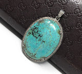 Turquoise Pave Diamond Pendant, Healing Gemstone Jewelry, Spiritual Crystal Birthstone Jewelry, Silver Tibetan Turquoise Pendant Gifts