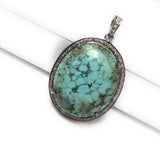 Silver Turquoise Pave Diamond Pendant, Tibetan Turquoise Gemstone Jewelry, Chakra Healing December Birthstone Pendant, Spiritual Jewelry