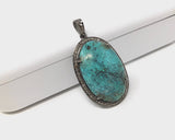 Sterling Silver Turquoise Pendant, Pave Diamond Gemstone Pendant, Spiritual Healing Crystal Jewelry, Chakra Jewelry, December Birthstone