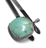 Tibetan Turquoise Pave Diamond Pendant, Spiritual Healing Crystal Pendant, Chakra Jewelry, December Birthstone, 925 Silver Gemstone Jewelry