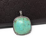 Tibetan Turquoise Pave Diamond Pendant, Spiritual Healing Crystal Pendant, Chakra Jewelry, December Birthstone, 925 Silver Gemstone Jewelry