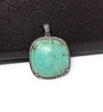 Tibetan Turquoise Pave Diamond Pendant, Spiritual Healing Crystal Pendant, Chakra Jewelry, December Birthstone, 925 Silver Gemstone Jewelry