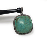 Tibetan Turquoise Pave Diamond Pendant, Spiritual Healing Crystal Pendant, Chakra Jewelry, December Birthstone, 925 Silver Gemstone Jewelry