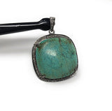 Tibetan Turquoise Pave Diamond Pendant, Spiritual Healing Crystal Pendant, Chakra Jewelry, December Birthstone, 925 Silver Gemstone Jewelry