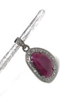 Natural Ruby Pendant, Diamond Pendant, Silver Gemstone Pendant, Pave Diamond Pendant, Sterling Silver Pendant, Genuine Ruby Jewelry
