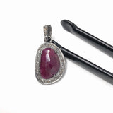 Natural Ruby Pendant, Diamond Pendant, Silver Gemstone Pendant, Pave Diamond Pendant, Sterling Silver Pendant, Genuine Ruby Jewelry