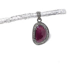 Natural Ruby Pendant, Diamond Pendant, Silver Gemstone Pendant, Pave Diamond Pendant, Sterling Silver Pendant, Genuine Ruby Jewelry