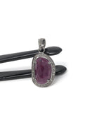 Natural Ruby Pendant, Diamond Pendant, Silver Gemstone Pendant, Pave Diamond Pendant, Sterling Silver Pendant, Genuine Ruby Jewelry