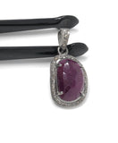 Natural Ruby Pendant, Diamond Pendant, Silver Gemstone Pendant, Pave Diamond Pendant, Sterling Silver Pendant, Genuine Ruby Jewelry