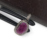 Natural Ruby Pendant, Diamond Pendant, Silver Gemstone Pendant, Pave Diamond Pendant, Sterling Silver Pendant, Genuine Ruby Jewelry
