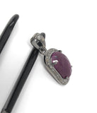 Natural Ruby Pendant, Diamond Pendant, Silver Gemstone Pendant, Pave Diamond Pendant, Sterling Silver Pendant, Genuine Ruby Jewelry