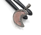 Strawberry Quartz Pendant, Gemstone Pendant, Diamond Pendant, Silver Pendant, Moon Crescent Diamond Pendant, Sterling Silver Moon Jewelry