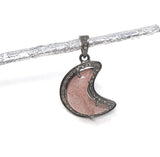 Strawberry Quartz Pendant, Gemstone Pendant, Diamond Pendant, Silver Pendant, Moon Crescent Diamond Pendant, Sterling Silver Moon Jewelry