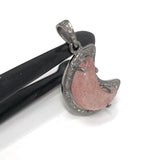 Strawberry Quartz Pendant, Gemstone Pendant, Diamond Pendant, Silver Pendant, Moon Crescent Diamond Pendant, Sterling Silver Moon Jewelry