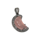 Strawberry Quartz Pendant, Gemstone Pendant, Diamond Pendant, Silver Pendant, Moon Crescent Diamond Pendant, Sterling Silver Moon Jewelry