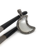 White Moonstone Pendant, Gemstone Pendant, Diamond Pendant, Silver Pendant, Moon Crescent Diamond Pendant, Sterling Silver Moonstone Jewelry