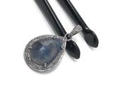 Natural Blue Sapphire Pave Diamond Pendant, Silver Pendant, Spiritual Healing Chakra Gemstone Jewelry, September Birthstone Crystal Pendant
