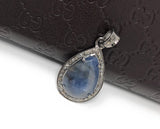 Natural Blue Sapphire Pave Diamond Pendant, Silver Pendant, Spiritual Healing Chakra Gemstone Jewelry, September Birthstone Crystal Pendant