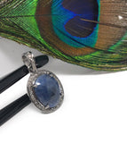 Natural Blue Sapphire Pendant, Silver Pave Diamond Chakra Healing Pendant, Spiritual Crystal Jewelry, September Birthstone Gemstone Jewelry