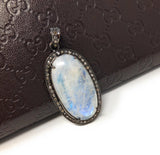 Rainbow Moonstone Gemstone Pendant, Diamond Pendant, Silver Pendant, Pave Diamond Pendant, Moonstone Pendant, Sterling Silver Jewelry