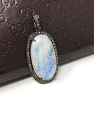 Rainbow Moonstone Gemstone Pendant, Diamond Pendant, Silver Pendant, Pave Diamond Pendant, Moonstone Pendant, Sterling Silver Jewelry
