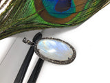 Rainbow Moonstone Gemstone Pendant, Diamond Pendant, Silver Pendant, Pave Diamond Pendant, Moonstone Pendant, Sterling Silver Jewelry