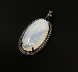 Rainbow Moonstone Gemstone Pendant, Diamond Pendant, Silver Pendant, Pave Diamond Pendant, Moonstone Pendant, Sterling Silver Jewelry