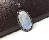 Rainbow Moonstone Gemstone Pendant, Diamond Pendant, Silver Pendant, Pave Diamond Pendant, Moonstone Pendant, Sterling Silver Jewelry