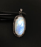 Rainbow Moonstone Gemstone Pendant, Diamond Pendant, Silver Pendant, Pave Diamond Pendant, Moonstone Pendant, Sterling Silver Jewelry