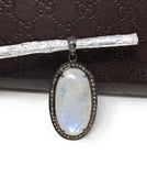 Rainbow Moonstone Gemstone Pendant, Diamond Pendant, Silver Pendant, Pave Diamond Pendant, Moonstone Pendant, Sterling Silver Jewelry