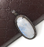 Rainbow Moonstone Gemstone Pendant, Oxidized Sterling Silver Diamond Pendant, Pave Diamond Jewelry, Wholesale Gemstone Pendant