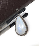 Rainbow Moonstone Gemstone Pendant, Oxidized Silver Diamond Pendant, Pave Diamond Jewelry, Wholesale Gemstone Pendant