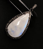 Rainbow Moonstone Gemstone Pendant, Oxidized Silver Diamond Pendant, Pave Diamond Jewelry, Wholesale Gemstone Pendant
