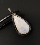 Rainbow Moonstone Gemstone Pendant, Oxidized Silver Diamond Pendant, Pave Diamond Jewelry, Wholesale Gemstone Pendant