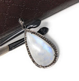 Rainbow Moonstone Gemstone Pendant, Oxidized Silver Diamond Pendant, Pave Diamond Jewelry, Wholesale Gemstone Pendant