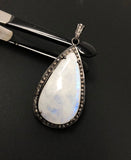 Rainbow Moonstone Gemstone Pendant, Oxidized Silver Diamond Pendant, Pave Diamond Jewelry, Wholesale Gemstone Pendant