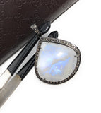 Rainbow Moonstone Gemstone Pendant, Oxidized Sterling Silver Diamond Pendant, Pave Diamond Jewelry, Wholesale Gemstone Pendant
