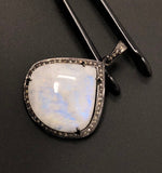 Rainbow Moonstone Gemstone Pendant, Oxidized Sterling Silver Diamond Pendant, Pave Diamond Jewelry, Wholesale Gemstone Pendant