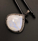 Rainbow Moonstone Gemstone Pendant, Oxidized Sterling Silver Diamond Pendant, Pave Diamond Jewelry, Wholesale Gemstone Pendant