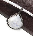 Rainbow Moonstone Gemstone Pendant, Oxidized Sterling Silver Diamond Pendant, Pave Diamond Jewelry, Wholesale Gemstone Pendant