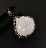 Rainbow Moonstone Gemstone Pendant, Oxidized Sterling Silver Diamond Pendant, Pave Diamond Jewelry, Wholesale Gemstone Pendant