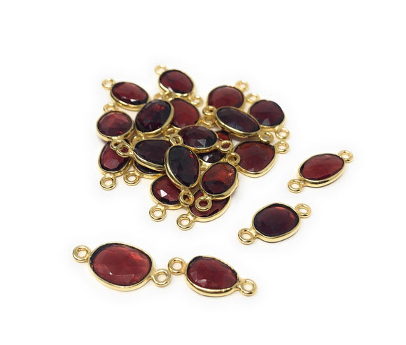 5 Pcs Garnet Connectors, Gold Plated Sterling Silver Gemstone Connectors, Jewelry Findings for DIY Jewelry Making, Jewelry Supplies, Garnet